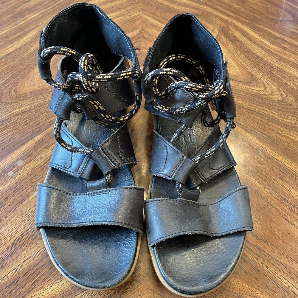 Sorel Womens Torpeda Lace Up II Sandals Black Leather Gladiator 9
